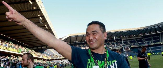 Pat Lam celebrates after Connacht's Pro12 final win over Leinster last season