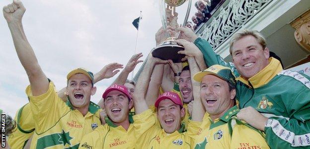 Australia lift the World Cup trophy in 1999