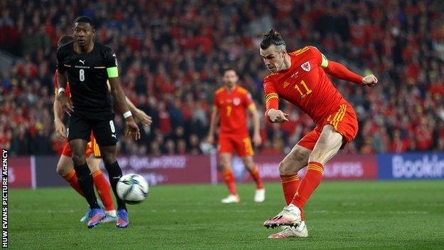 Gareth Bale in action for Wales against Austria