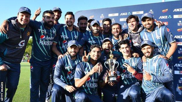 Pakistan with the T20 tri-series trophy