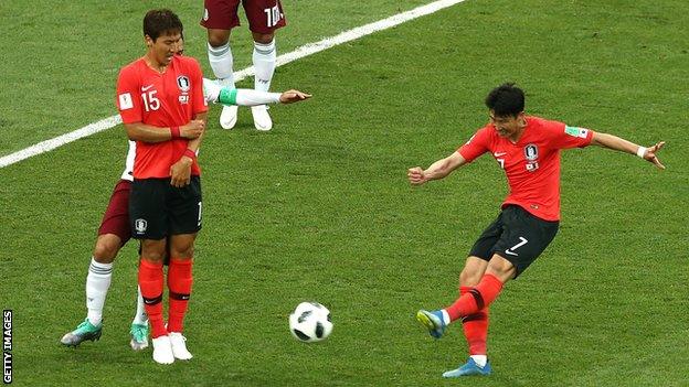 South Korea forward Son Heung-min scores late on against Mexico