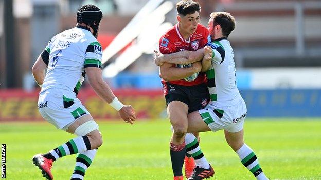 Wales wing Louis Rees-Zammit in action for Gloucester