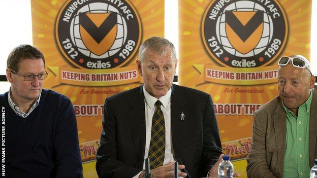 (L to R) Newport County director Howard Greenhaf, manager Terry Butcher and former chairman Les Scadding