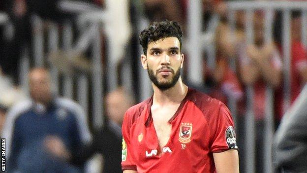 Al Ahly's Moroccan striker Walid Azaro with a ripped shirt