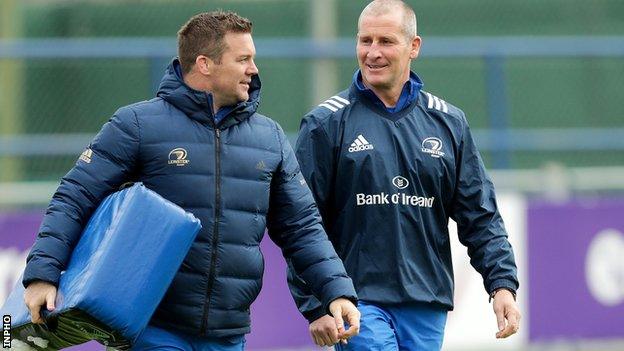 John Fogarty and Stuart Lancaster at Leinster training