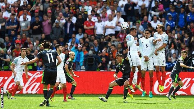 Gareth Bale scores against England