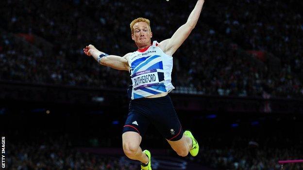 Greg Rutherford in action during the long jump at the 2012 Olympics in London