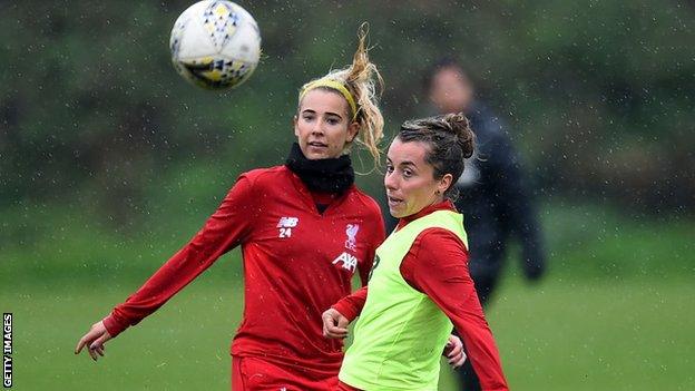 Kirsty Linnett and Becky Jane in training for Liverpool