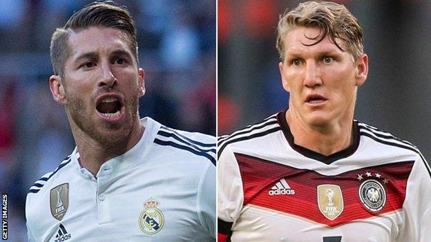 Sergio Ramos (l) and Bastian Schweinsteiger