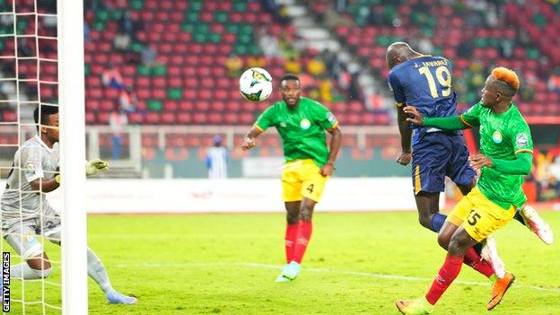 Cape Verde striker Julio Tavares heads in against Ethiopia