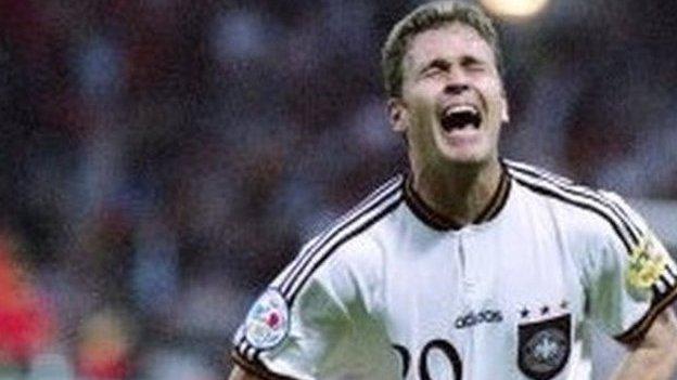 Germany's Oliver Bierhoff celebrates