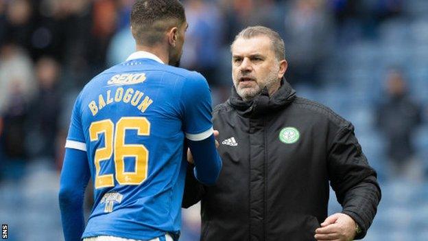 Rangers defender Leon Balogun and Celtic manager Ange Postecoglou