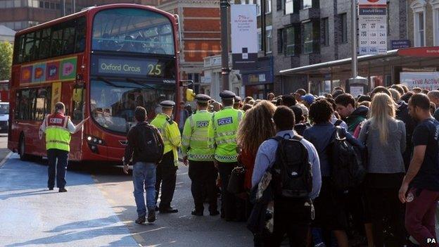 Bus queue at Stratford