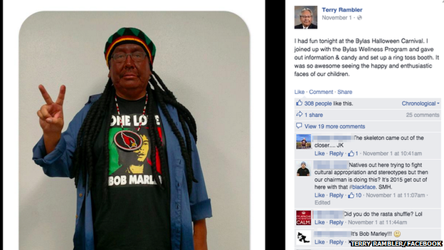 San Carlos Apache Tribe's leader Terry Rambler dressed in blackface as Bob Marley for Halloween