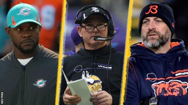 Brian Flores (left), Mike Zimmer (centre) and Matt Nagy