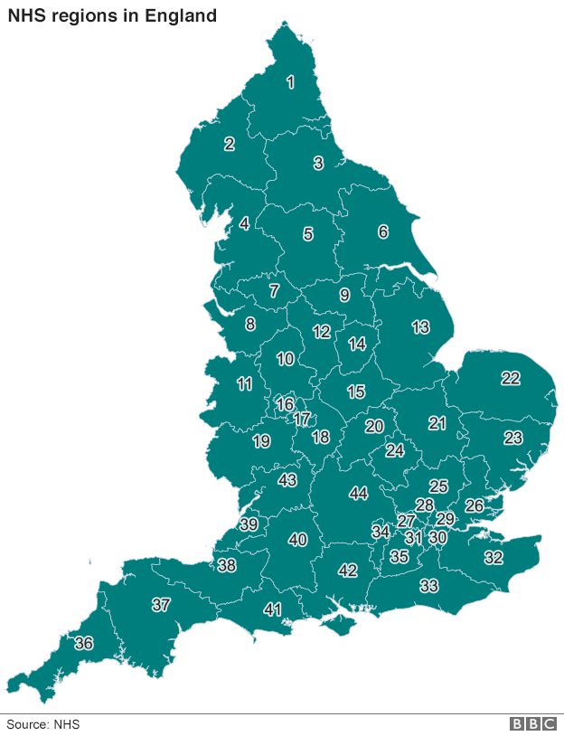 Map of English NHS regions