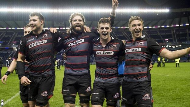 Edinburgh celebrate beating Glasgow at Murrayfield in April