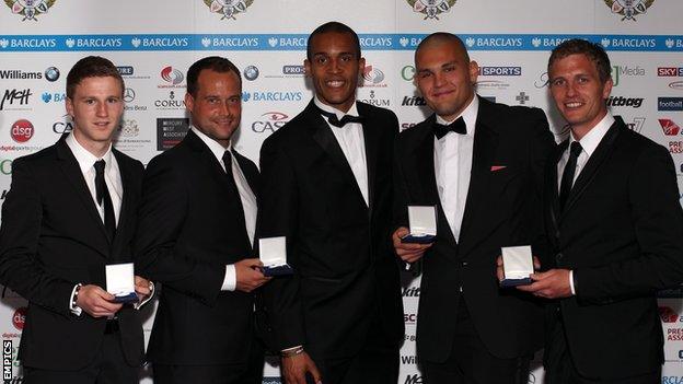 O'Kane (left), Nicholson (second left), Bobby Olejnik (second right) and Lee Mansell (right)