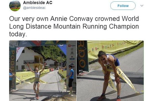 Ambleside Athletics Club tweet news of Conway's title