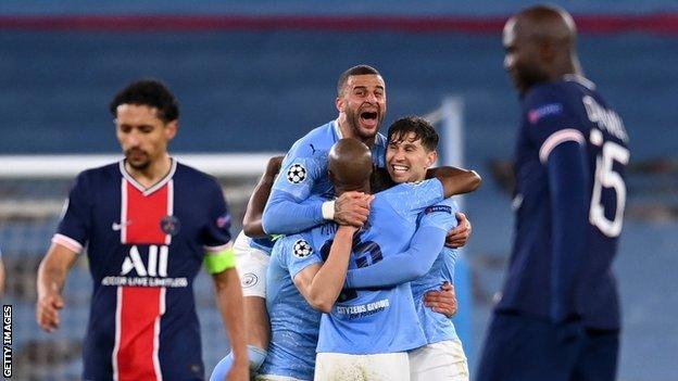 Man City players celebrate