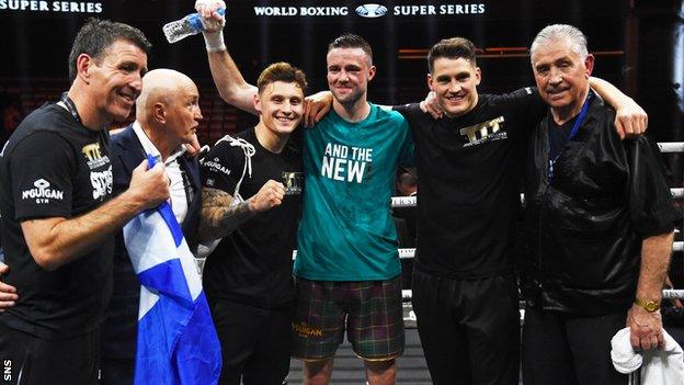 Shane McGuigan, second right, trained Josh Taylor to world title success and a 16-0 record