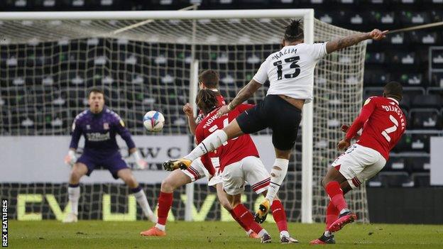 Derby's Colin Kazim-Richards scores in the win over Middlesbrough