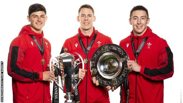 Wales back three Louis Rees-Zammit, Liam Williams and Josh Adams