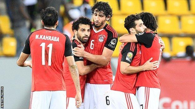 Egypt celebrate their win over Uganda