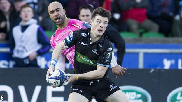 George Horne playing for Glasgow against Exeter