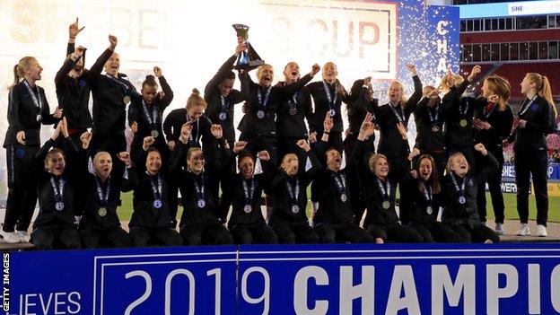 England celebrate winning the SheBelieves Cup