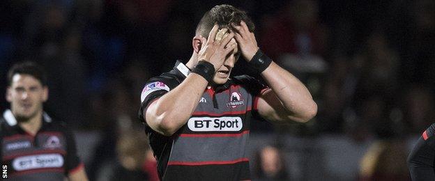 Magnus Bradbury shows his frustration after Edinburgh lose to Benetton