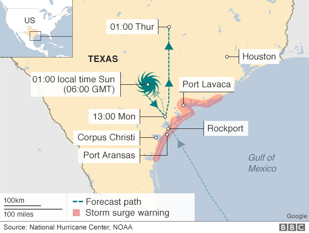 map showing path of Harvey