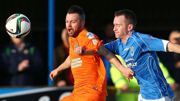 Ivan Sproule and Dermot McCaffrey in action at Stangmore Park