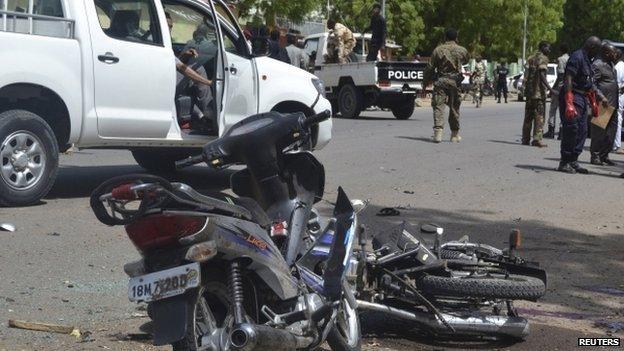 security officials cordon off the area targeted in Ndjamena