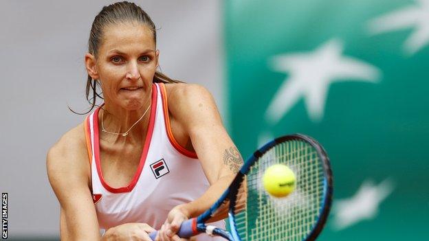 Karolina Pliskova hits a backhand