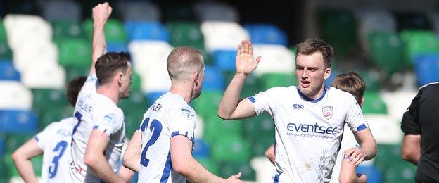 A fist in the air from Darren McCauley after scoring in a dramatic draw with Linfield