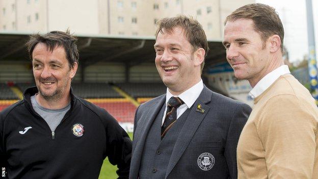 Thistle Weir Youth Academy director Gerry Britton, Partick Thistle managing director Ian Maxwell and manager Alan Archibald