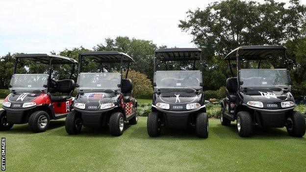 Golf carts for the players at the charity Match 2