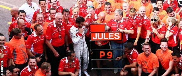 Jules Bianchi celebrates with Marussia