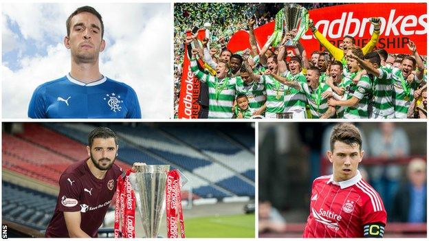 Scottish Premiership players and the league's trophy