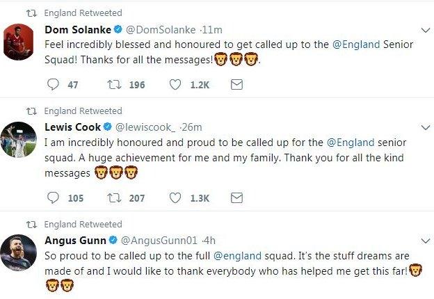 England players react to being called up