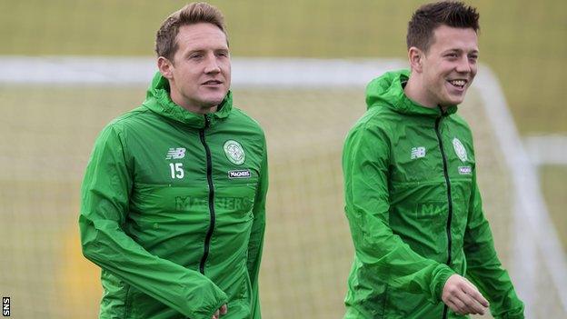 Kris Commons and Celtic team-mate Callum McGregor in training