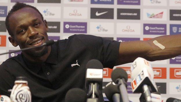 A relaxed Usain Bolt at his London Anniversary Games news conference