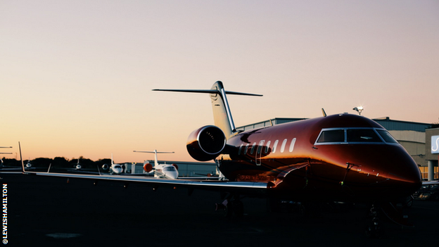 Lewis Hamilton posts a photo of a plane on his Twitter page