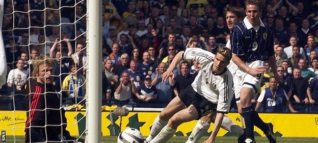 Kenny Miller scores against Germany at Hampden in 2003