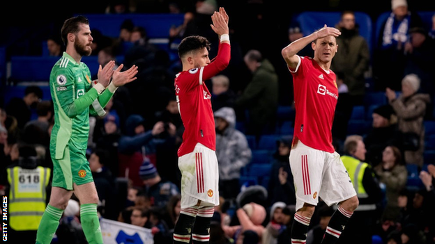 Manchester United players at Stamford Bridge