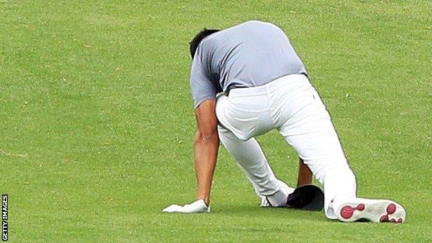 Tony Finau collapses after appearing to roll his ankle