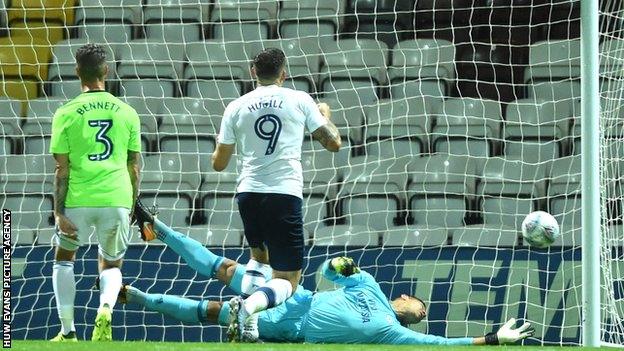 Cardiff goalkeeper Neil Etheridge is beaten by Josh Harrop's free-kick for Preston North End