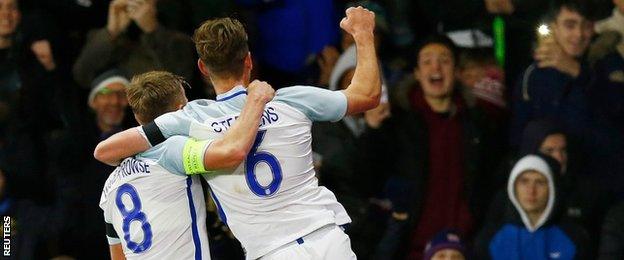 James Ward-Prowse and Jack Stephens in action for England Under-21s