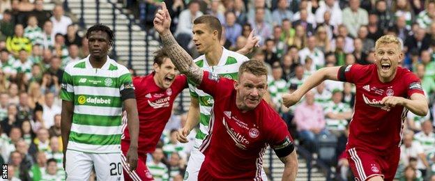 Aberdeen's Jonny Hayes celebrates scoring against Celtic